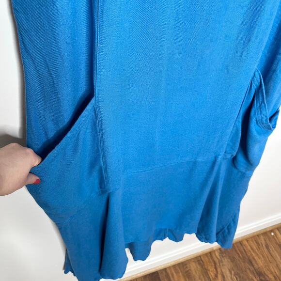 Free People Womens Short Sleeve Midi Dress Medium Blue Slouchy Relaxed Pockets - Picture 4 of 8